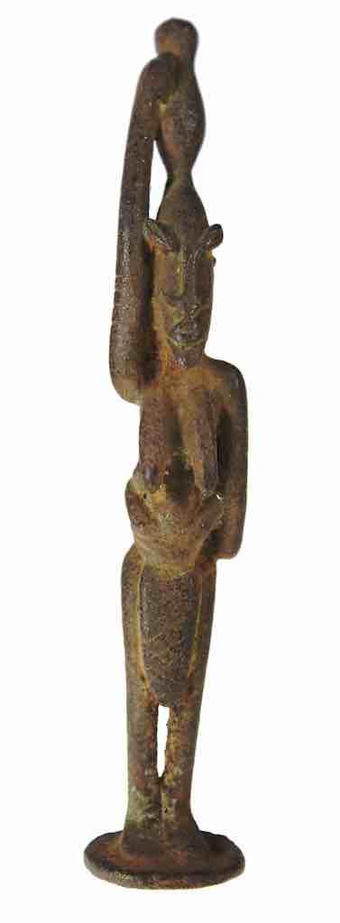 Vintage Tall Dogon Brass Standing Woman w/ Child Figure - Mali