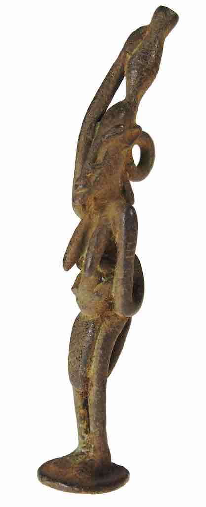 Vintage Tall Dogon Brass Standing Woman w/ Child Figure - Mali