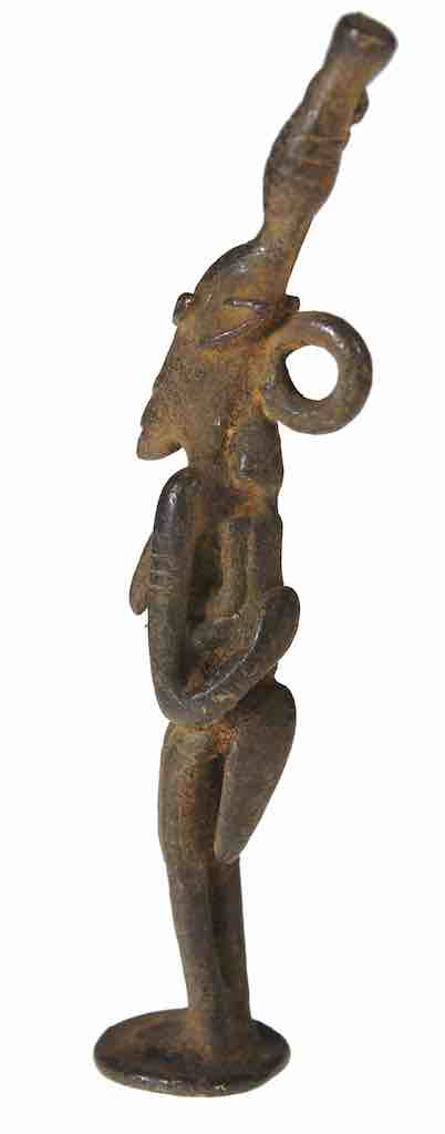 Vintage Tall Dogon Brass Standing Woman w/ Child Figure - Mali