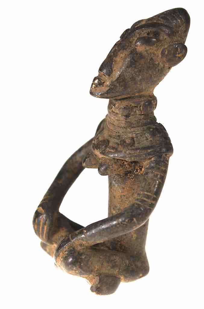 Vintage Dogon Brass Seated Woman Figure - Mali