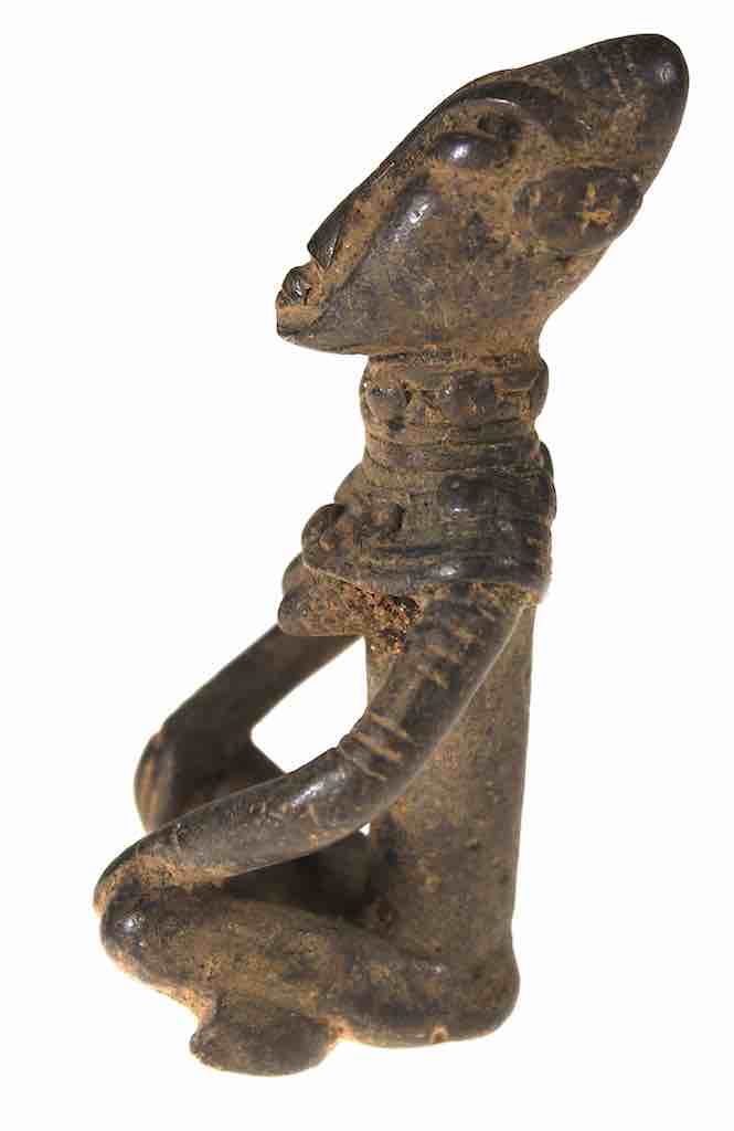 Vintage Dogon Brass Seated Woman Figure - Mali