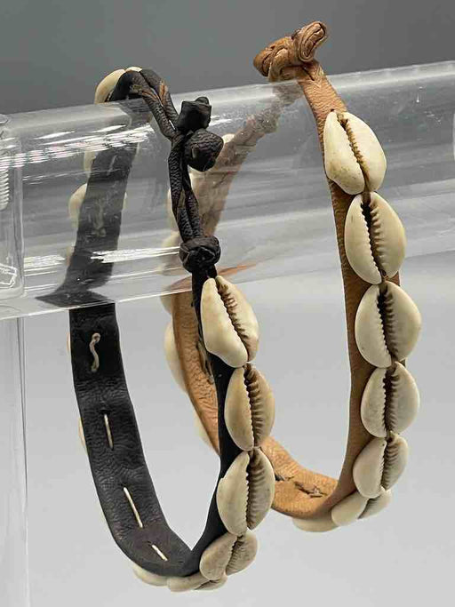 Single Line Cowrie Shell Solid Color Leather Clasp Anklet - Mali