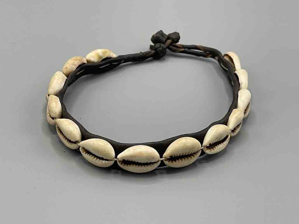 Single Line Cowrie Shell Solid Color Leather Clasp Anklet - Mali