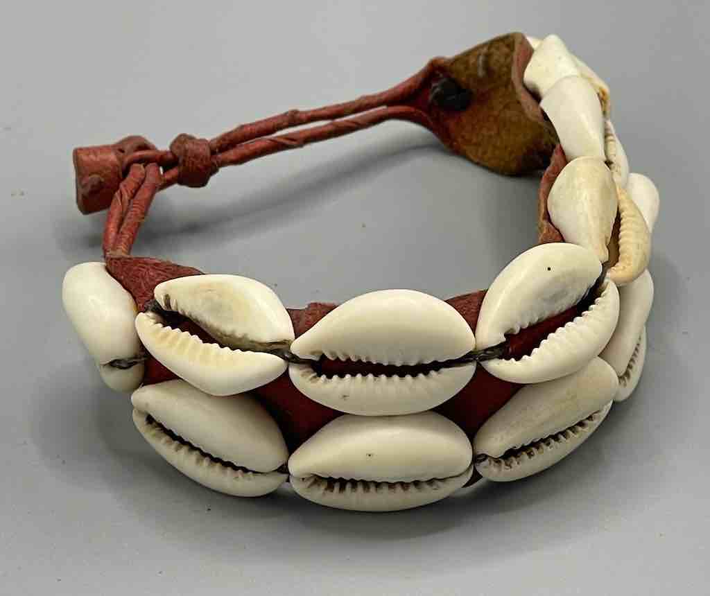 Double Line Cowrie Shell Solid Color Leather Clasp Bracelet - 5 Colors