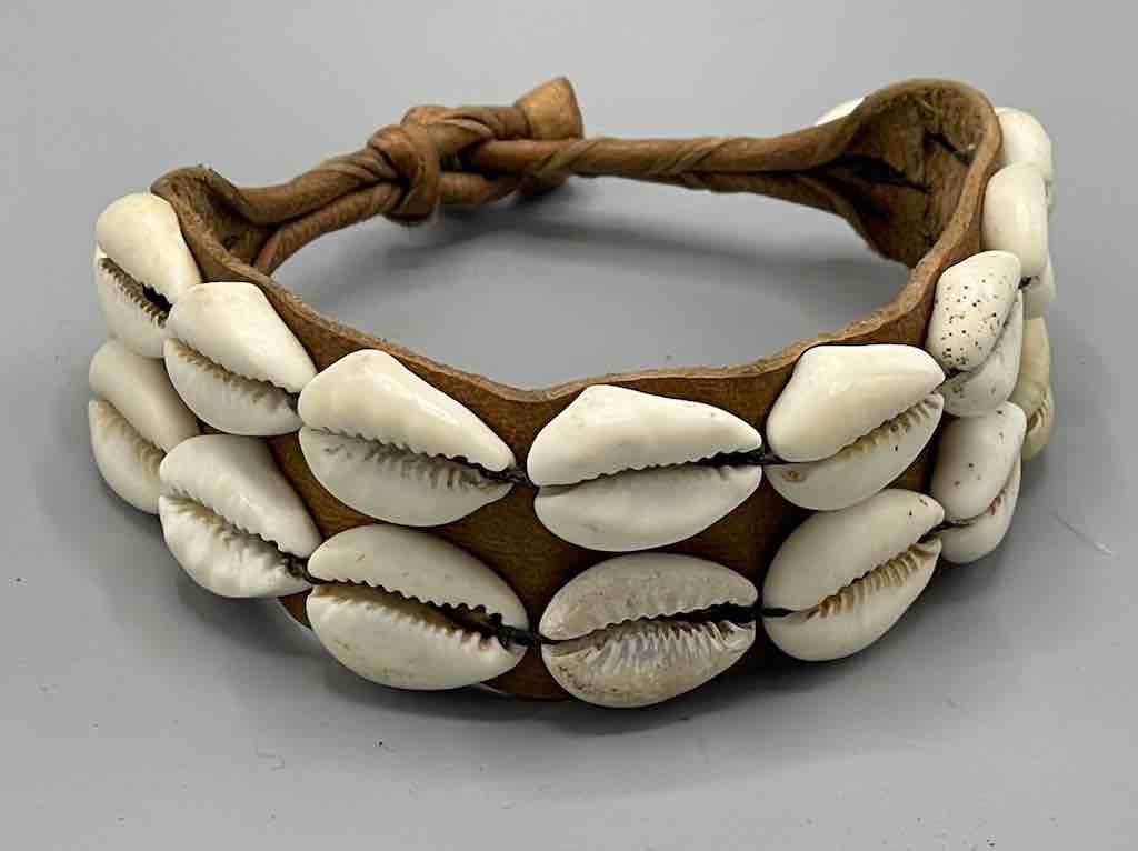 Double Line Cowrie Shell Solid Color Leather Clasp Bracelet - 5 Colors