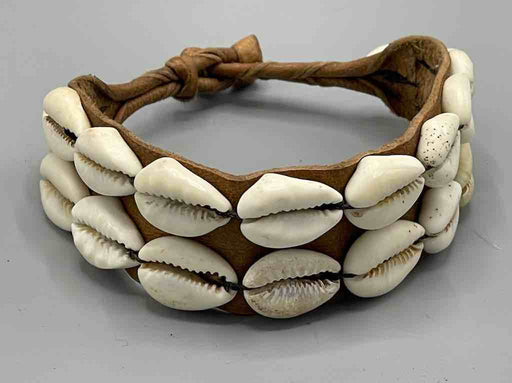 Double Line Cowrie Shell Solid Color Leather Clasp Bracelet - Mali