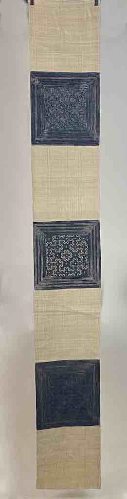 Linen Table Runner with Vintage Hmong Tribal Vietnamese Cloth
