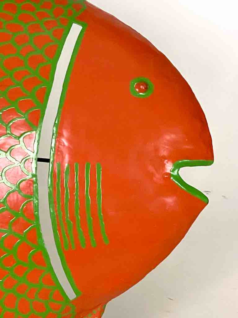 African Orange Recycled Metal Fish Wall Ornament - Mali
