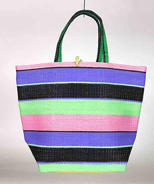 Colorful Handwoven Plastic Handbag - Pastel Stripe