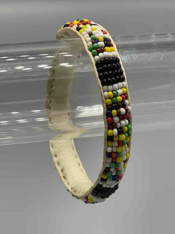Multicolor Black Band Design Narrow Beaded Leather Bracelet - Mali