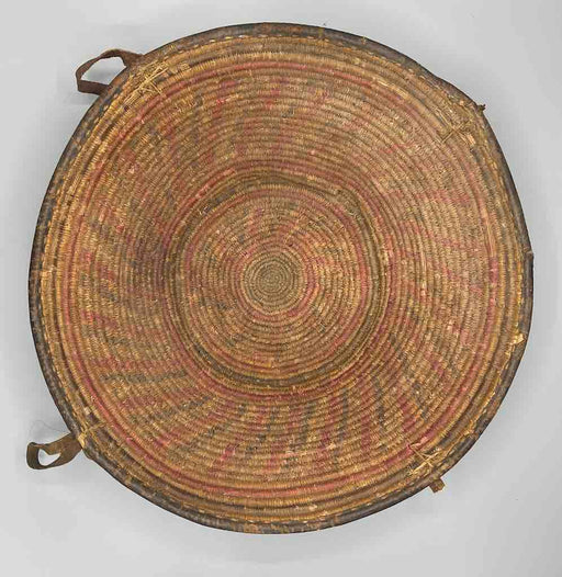 Vintage Large African Harari Leather-trimmed Bowl Basket - Ethiopia