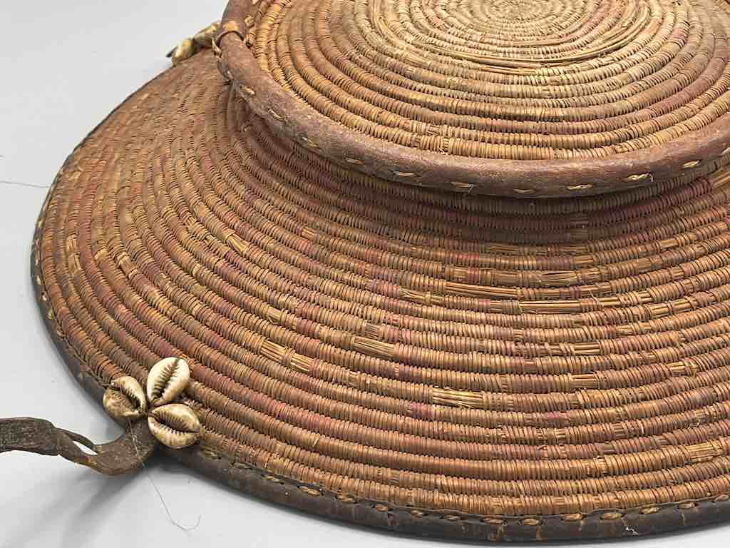 Vintage Large African Harari Leather-trimmed Bowl Basket - Ethiopia