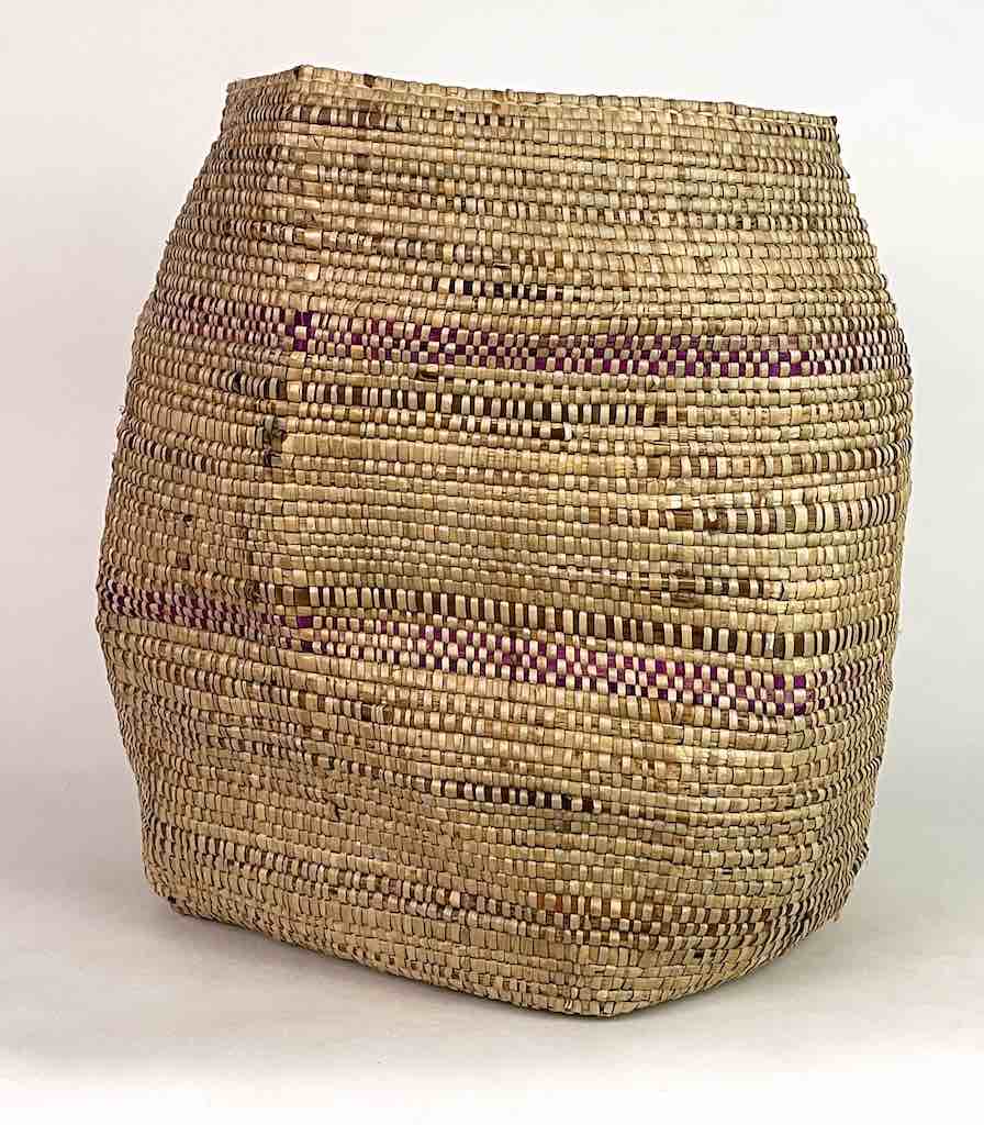 Large Dark Red Banded Woven Flexible Deep Swampgrass Basket - Togo