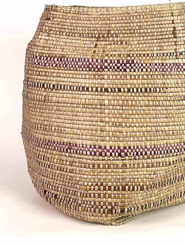Large Dark Red Banded Woven Flexible Deep Swampgrass Basket - Togo