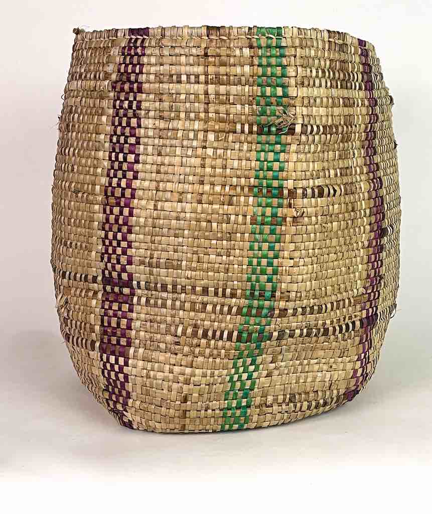 Large Green/Maroon Vertical Stripe Woven Flexible Deep Swampgrass Basket - Togo