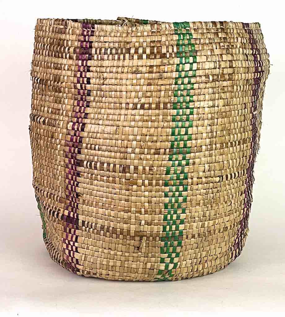 Large Green/Maroon Vertical Stripe Woven Flexible Deep Swampgrass Basket - Togo