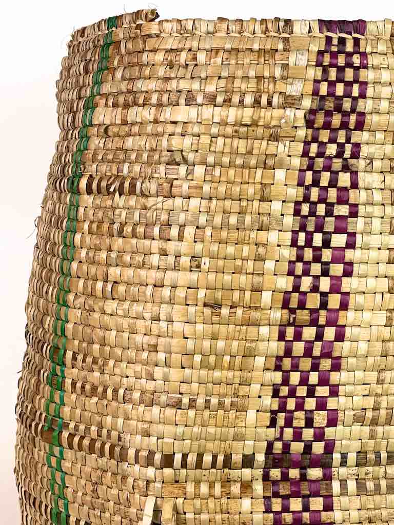 Large Green/Maroon Vertical Stripe Woven Flexible Deep Swampgrass Basket - Togo