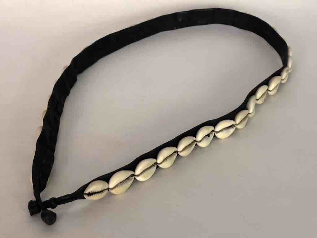African Cultural Narrow Real Cowrie Shell-Leather Ball & Loop Closure Belt