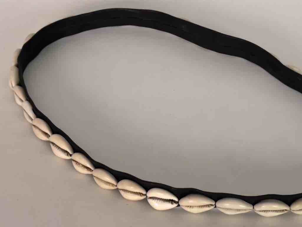 African Cultural Narrow Real Cowrie Shell-Leather Ball & Loop Closure Belt