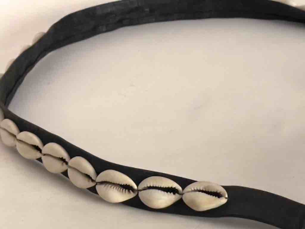 African Cultural Narrow Real Cowrie Shell-Leather Tie-Closure Belt - 2 colors