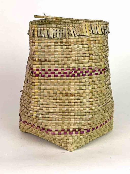 Small Pink Horizontal Band Woven Flexible Deep Swampgrass Basket - Togo