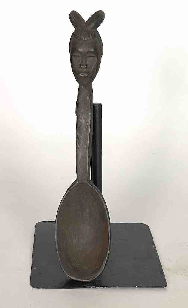 Traditional Vintage Wooden Ceremonial Janus Mask Baule Spoon