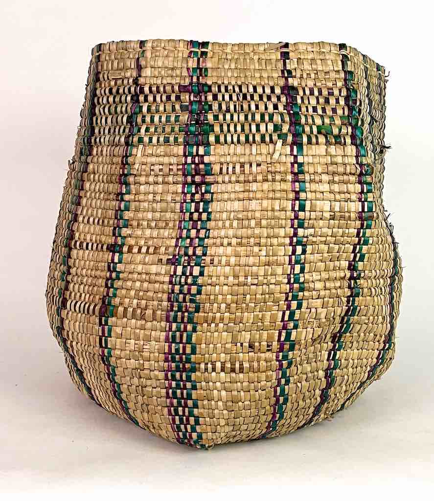 Large Maroon/Green Stripe Woven Flexible Deep Swampgrass Basket - Togo