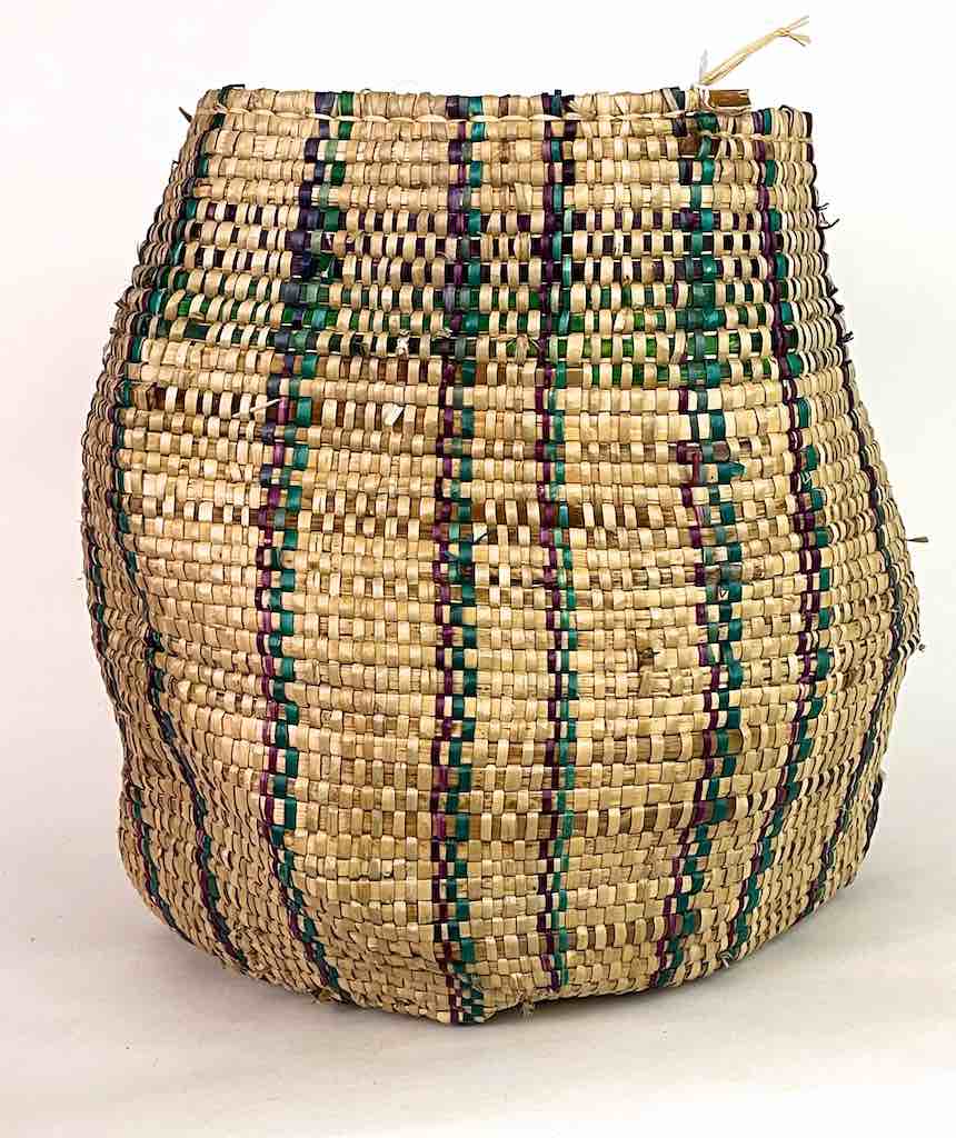 Large Maroon/Green Stripe Woven Flexible Deep Swampgrass Basket - Togo