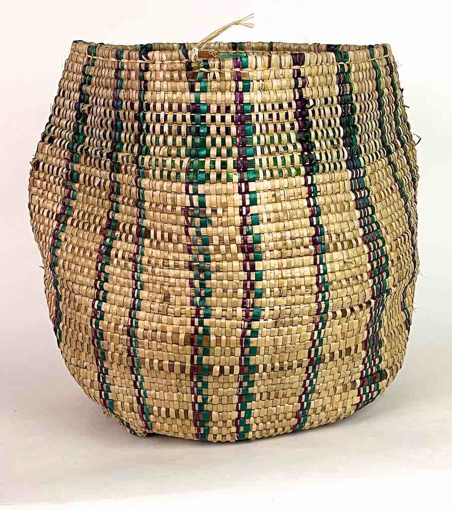 Large Maroon/Green Stripe Woven Flexible Deep Swampgrass Basket - Togo