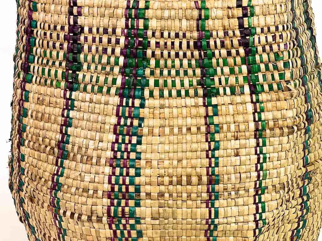 Large Maroon/Green Stripe Woven Flexible Deep Swampgrass Basket - Togo