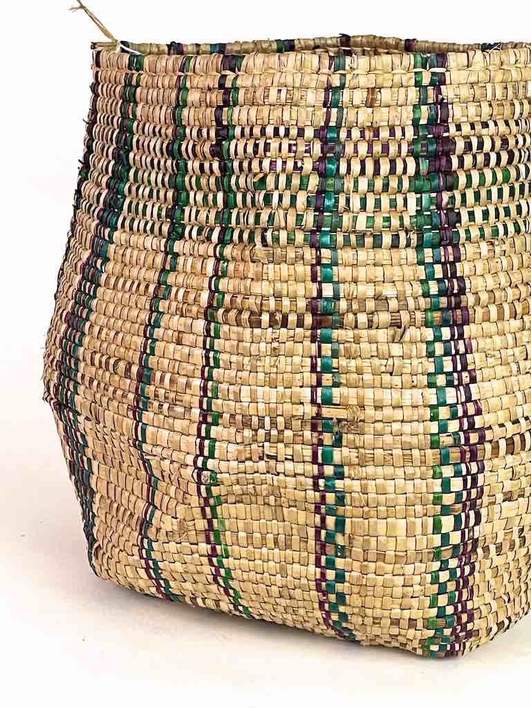 Large Maroon/Green Stripe Woven Flexible Deep Swampgrass Basket - Togo