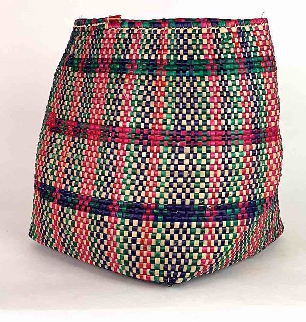 "Plaid" Multi-Stripe Woven Flexible Deep Swampgrass Basket - Togo