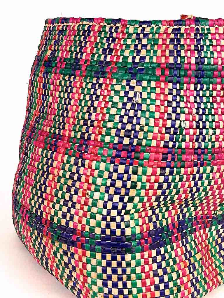 "Plaid" Multi-Stripe Woven Flexible Deep Swampgrass Basket - Togo