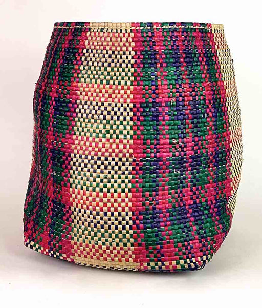 Large "Plaid" Multi-Stripe Woven Flexible Deep Swampgrass Basket - Togo