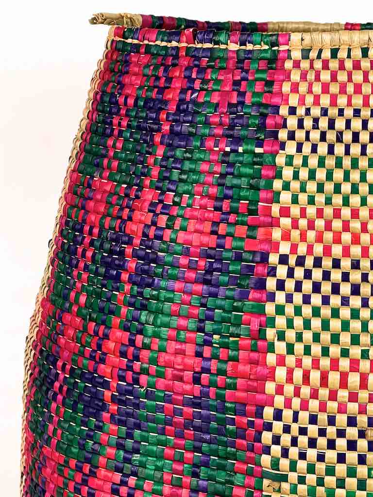 Large "Plaid" Multi-Stripe Woven Flexible Deep Swampgrass Basket - Togo