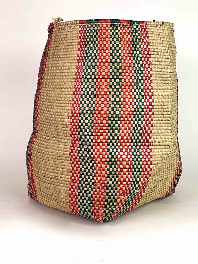 Tall Red/Green Bands Woven Flexible Deep Swampgrass Basket - Togo