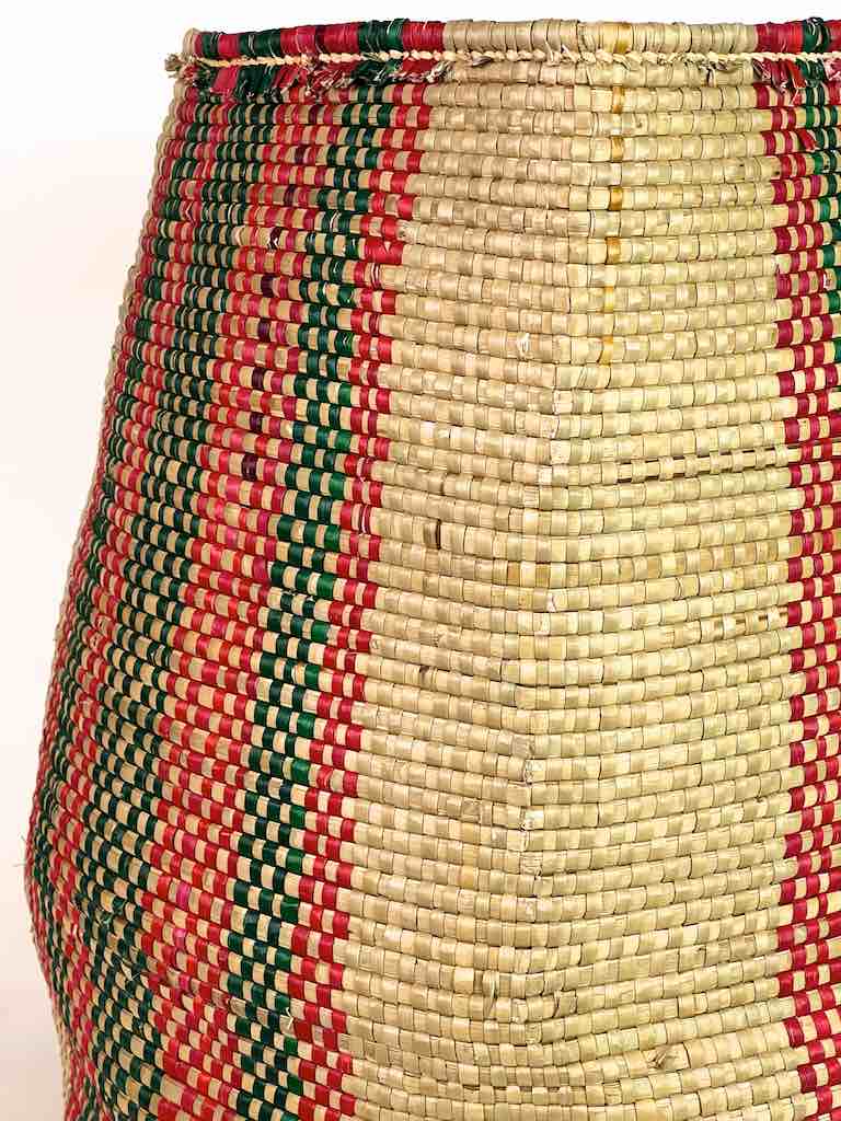 Tall Red/Green Bands Woven Flexible Deep Swampgrass Basket - Togo