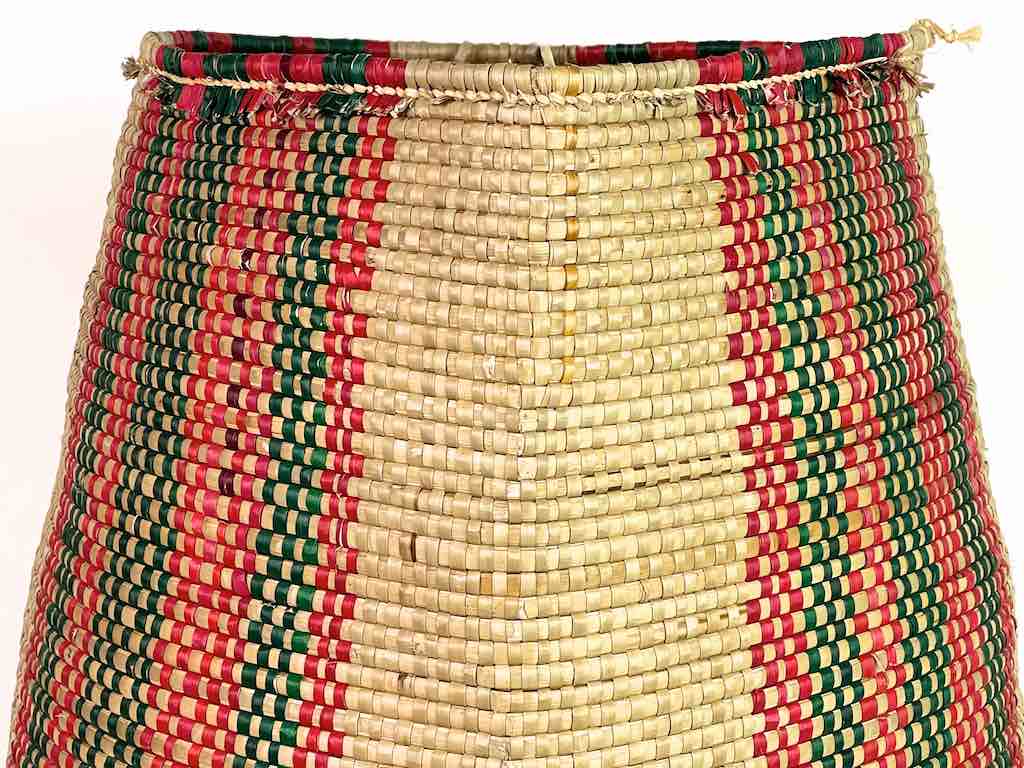 Tall Red/Green Bands Woven Flexible Deep Swampgrass Basket - Togo