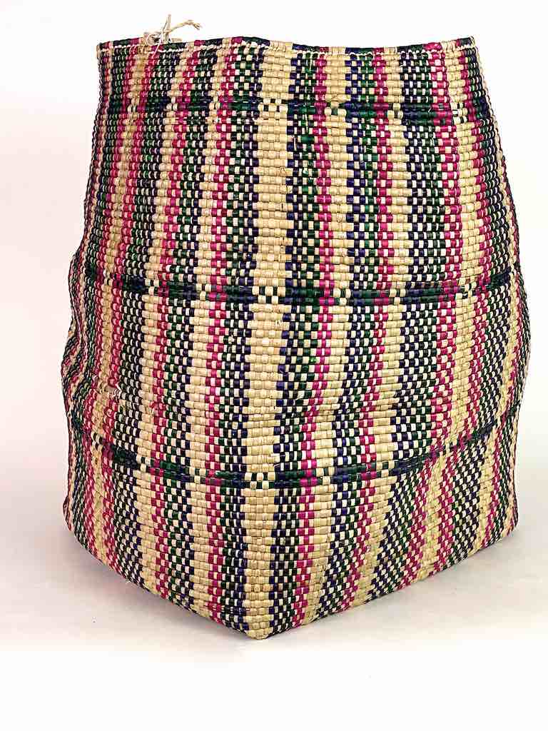 Large Red/Navy Vertical Stripes Woven Flexible Deep Swampgrass Basket - Togo