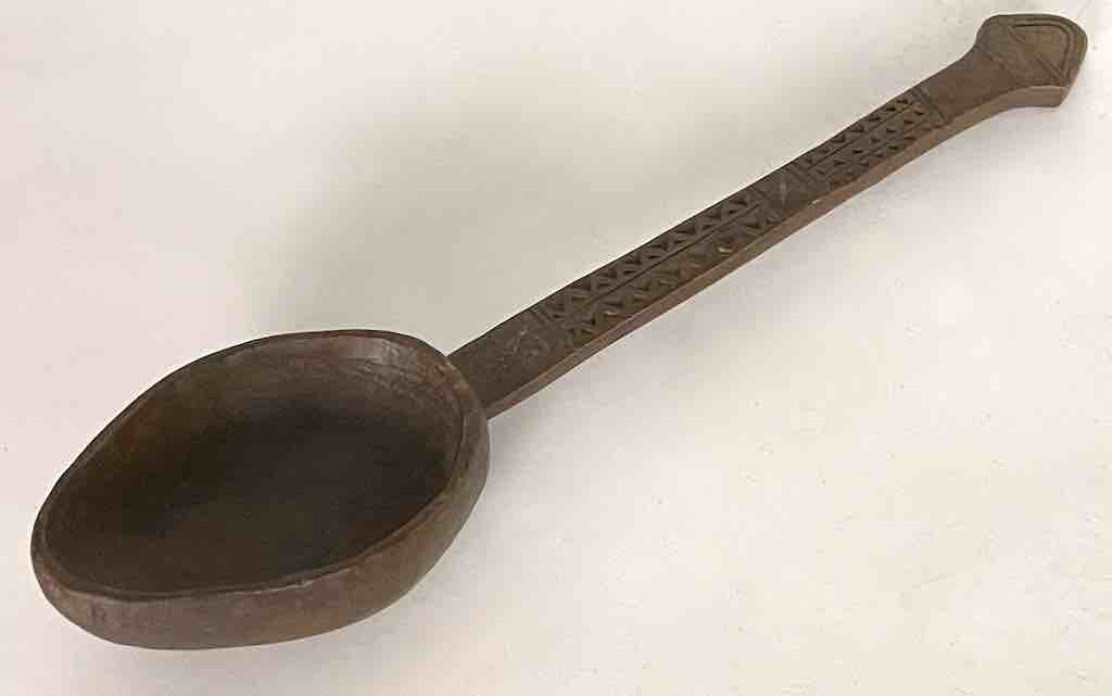 Traditional Vintage Decorated Wooden Ceremonial Baule Spoon