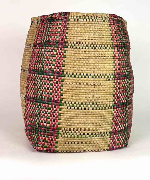 Large Red/Green Bands Woven Flexible Deep Swampgrass Basket - Togo