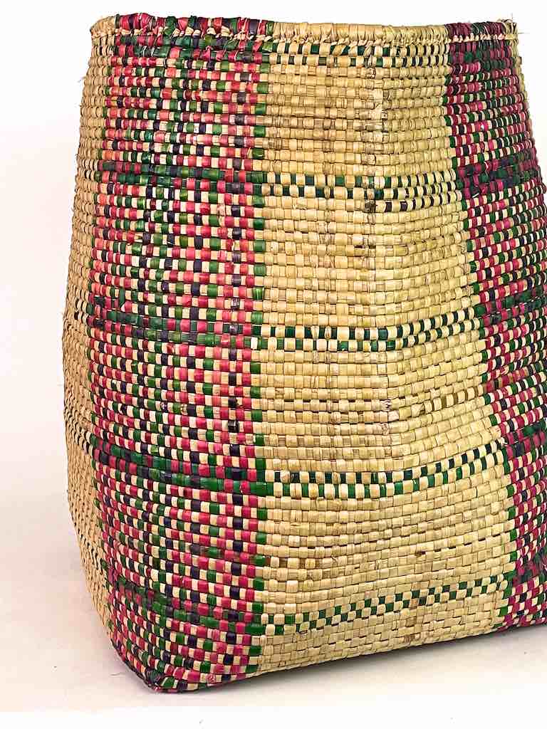 Large Red/Green Bands Woven Flexible Deep Swampgrass Basket - Togo