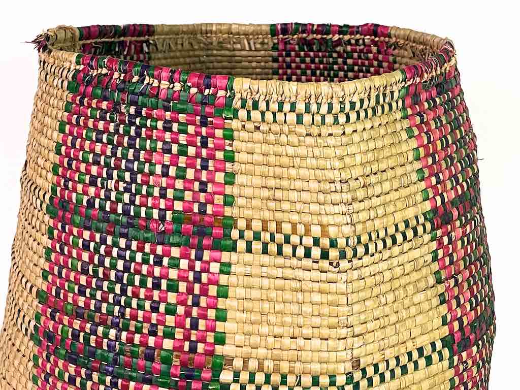 Large Red/Green Bands Woven Flexible Deep Swampgrass Basket - Togo