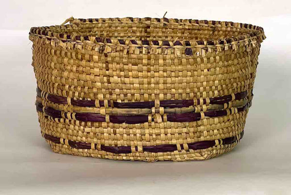 Deep Cylindrical Decorated Swampgrass Basket - Benin