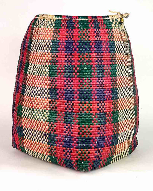 Large "Plaid" Multi-Stripe Woven Flexible Deep Swampgrass Basket - Togo