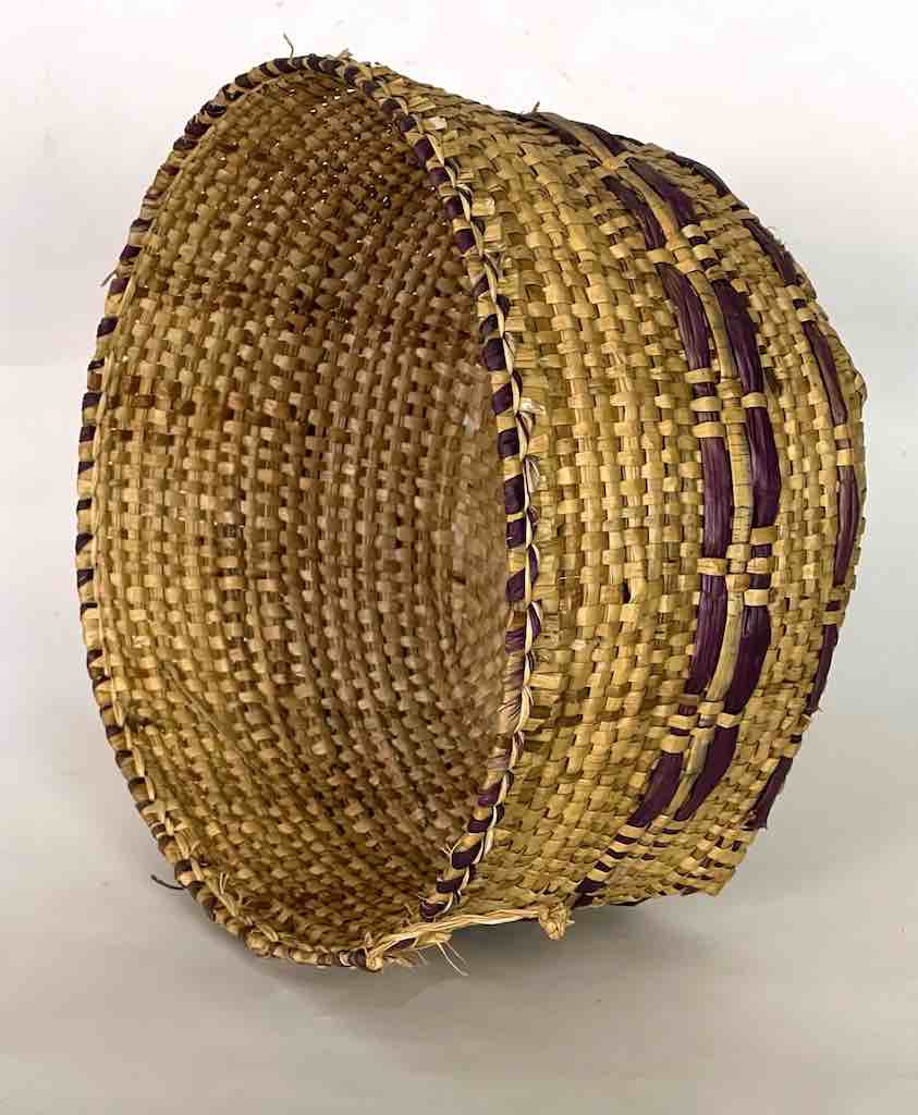 Deep Cylindrical Decorated Swampgrass Basket - Benin
