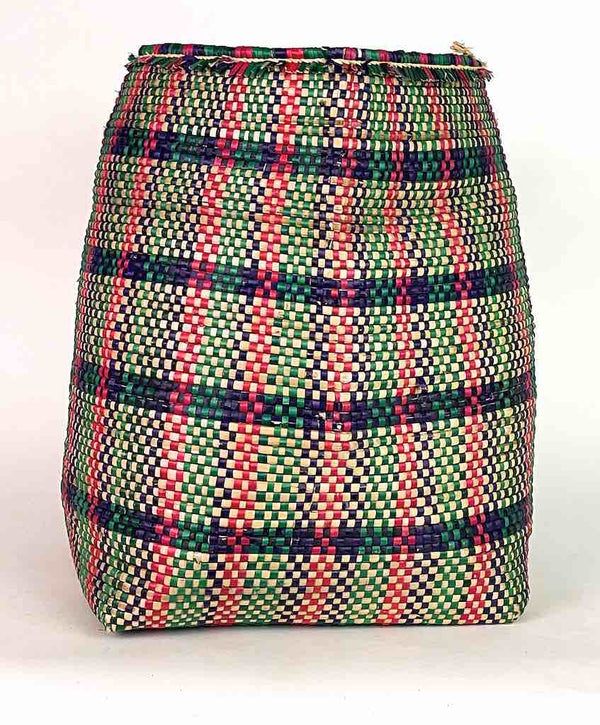 Large "Plaid" Multi-Stripe Woven Flexible Deep Swampgrass Basket - Togo