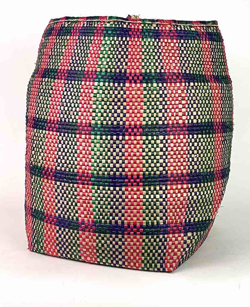 Large "Plaid" Multi-Stripe Woven Flexible Deep Swampgrass Basket - Togo