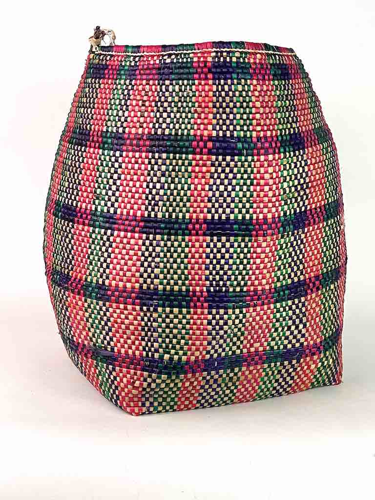 Large "Plaid" Multi-Stripe Woven Flexible Deep Swampgrass Basket - Togo