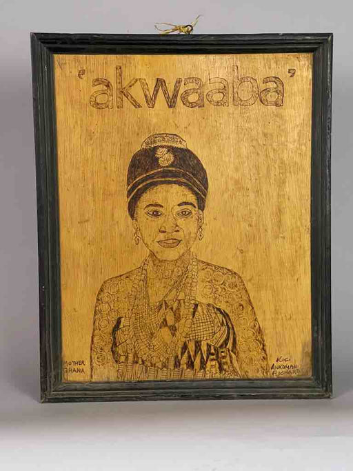 Mother Africa Portrait in Wood Burning Framed - Ghana